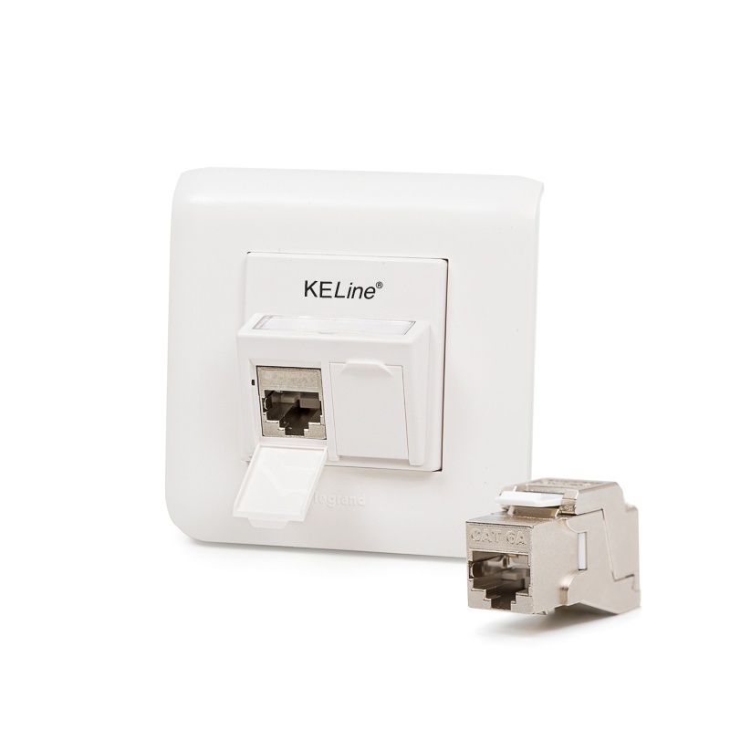 Modulo45 outlet, Category 6A, 2xRJ45/s, flush-mounted, KEJ-C6A-S-10G keystones included