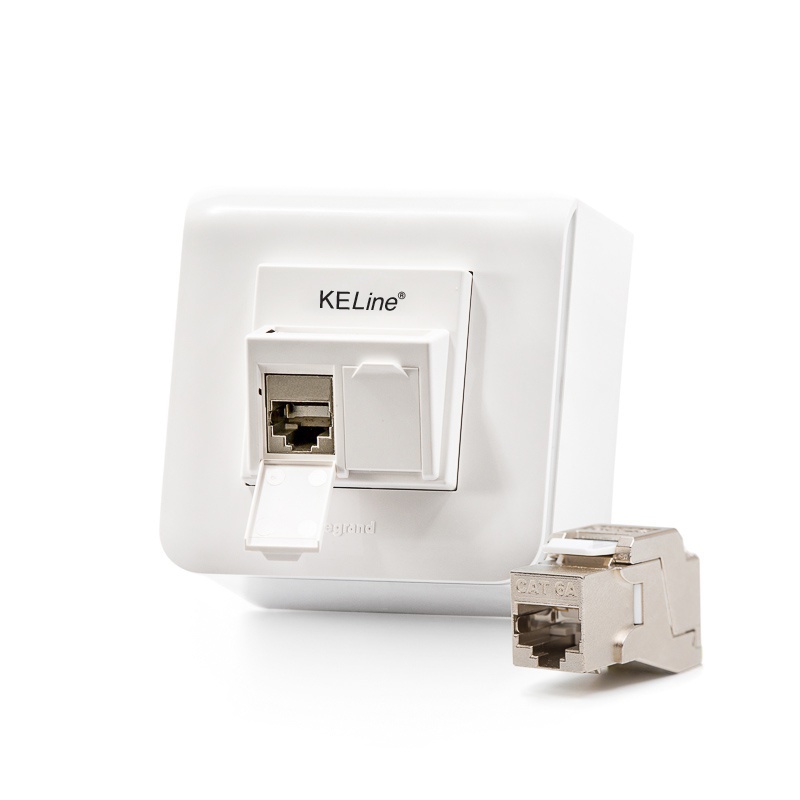 Modulo45 outlet, Category 6A, 2xRJ45/s, wall-mounted, KEJ-C6A-S-10 keystones included