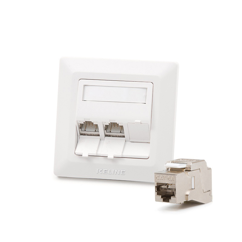 Modulo50 outlet, Category 6A , 3xRJ45/s, flush-mounted, KEJ-C6A-S-10G keystones included