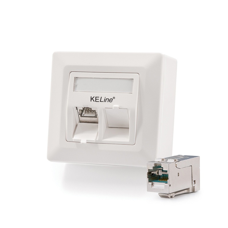Modulo50 outlet, Category 6A, 2xRJ45/s, wall-mounted, KEJ-C6A-S-HD keystones included