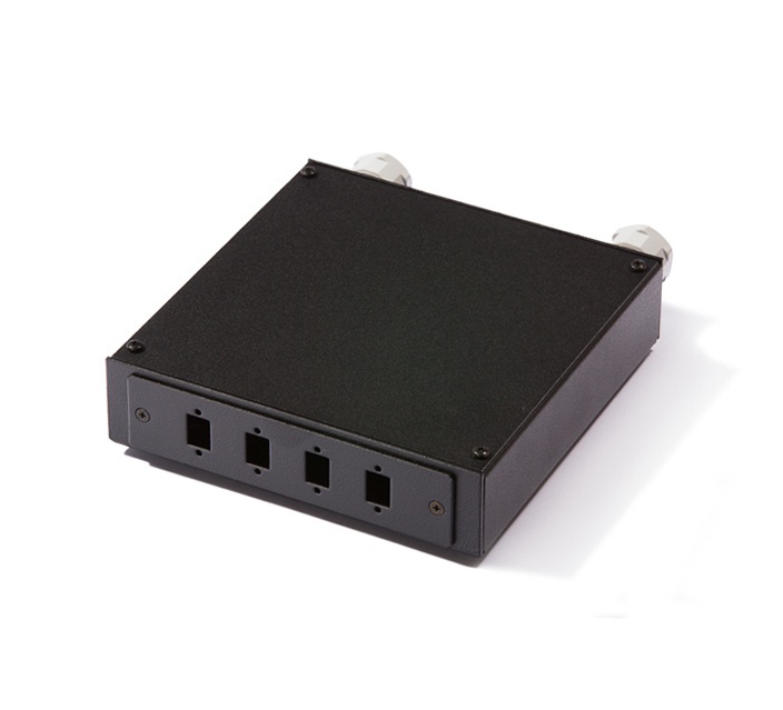 Distribution box for 4 x SC-SC, LC-LC Duplex or LSH-LSH adapters, empty