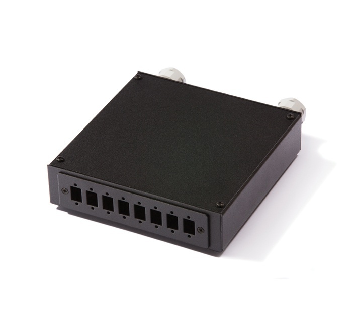 Distribution box for 8 x SC-SC, LC-LC Duplex or LSH-LSH adapters, empty