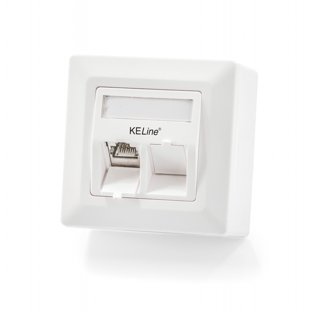 Modulo50 outlet, Category 5E, 2xRJ45/s, wall-mounted, keystones included