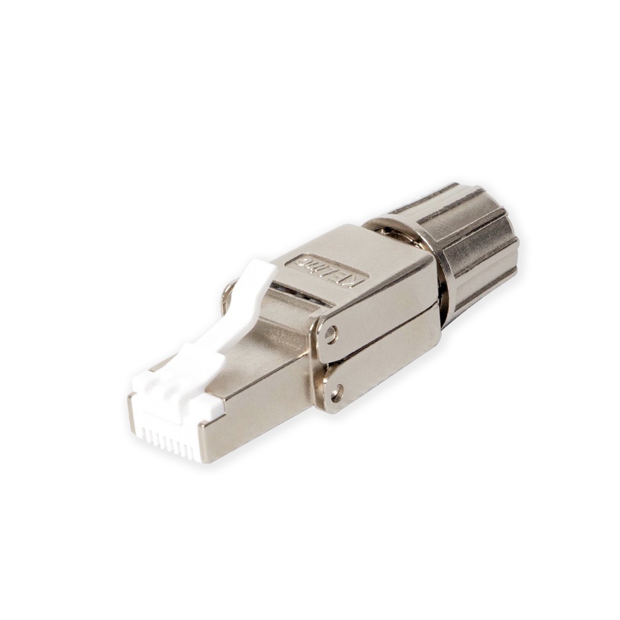 Field terminated, toolless RJ45/s connector for Cat. 7A, Cat. 7, Cat. 6A cables