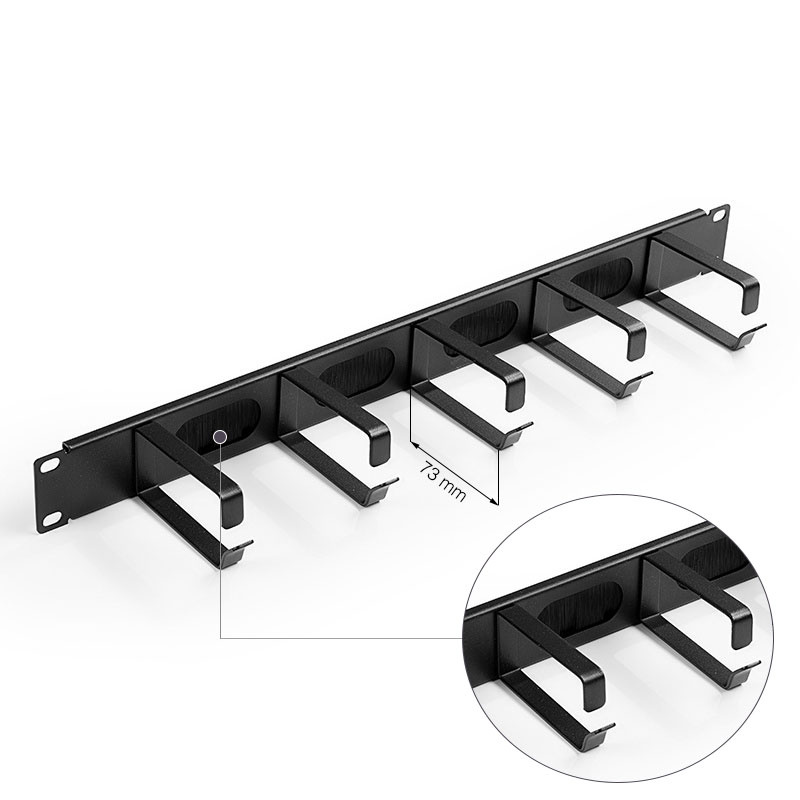 19&rdquo; cable management panel with brush strip, ring depth of 73 mm, metallic