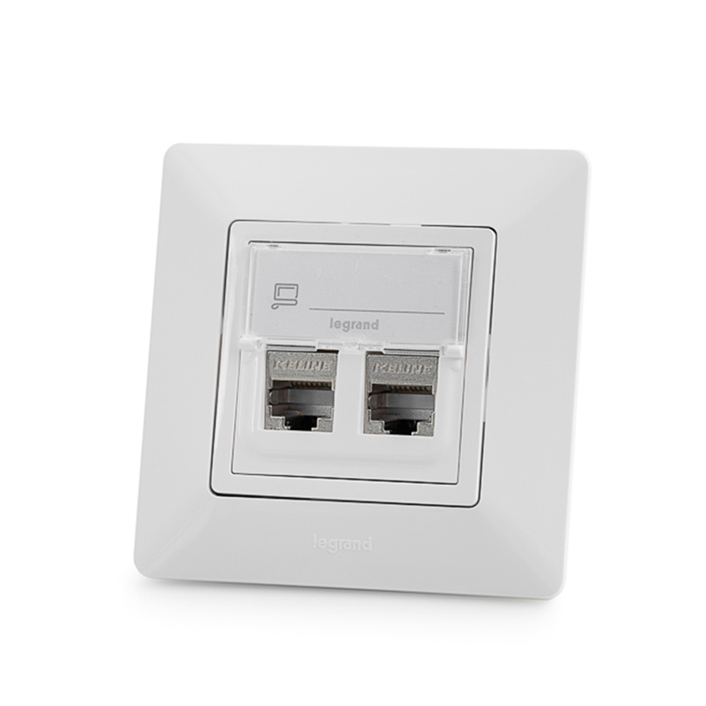 Legrand&reg; ValenaTM&nbsp;Life compatible outlet module, Category 6, 2xRJ45/s, keystones included, straight entry
