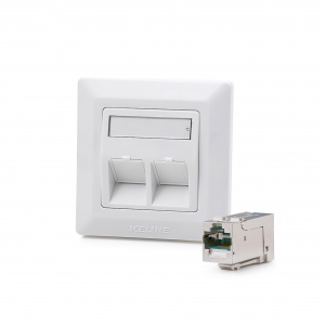 Modulo50 outlet, Category 6A, 2xRJ45/s, flush-mounted, KEJ-C6A-S-HD keystones included