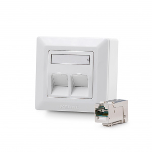 Modulo50 outlet, Category 6A, 2xRJ45/s, wall-mounted, KEJ-C6A-S-HD keystones included