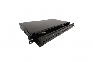 Sliding patch panel for 24 x ST-ST or FC-FC adapters, removable front panel