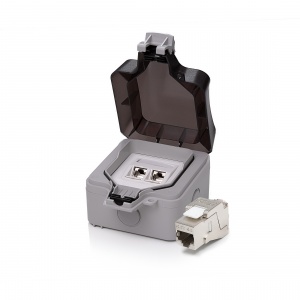 IP66 socket outlet,&nbsp;Category 6A​, 2xRJ45/s, wall-mounted, KEJ-C6A-S-10G&nbsp;keystones included